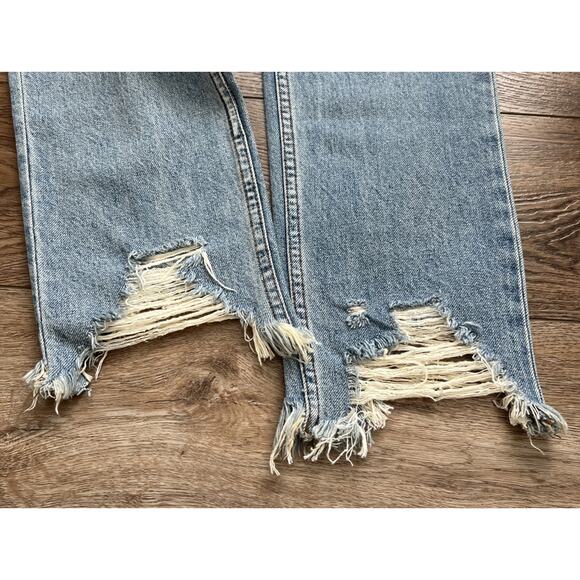 Free People Jeans Womens 26 Chewed Up Mid-Rise Straight Button Fly Distressed - Picture 7 of 13